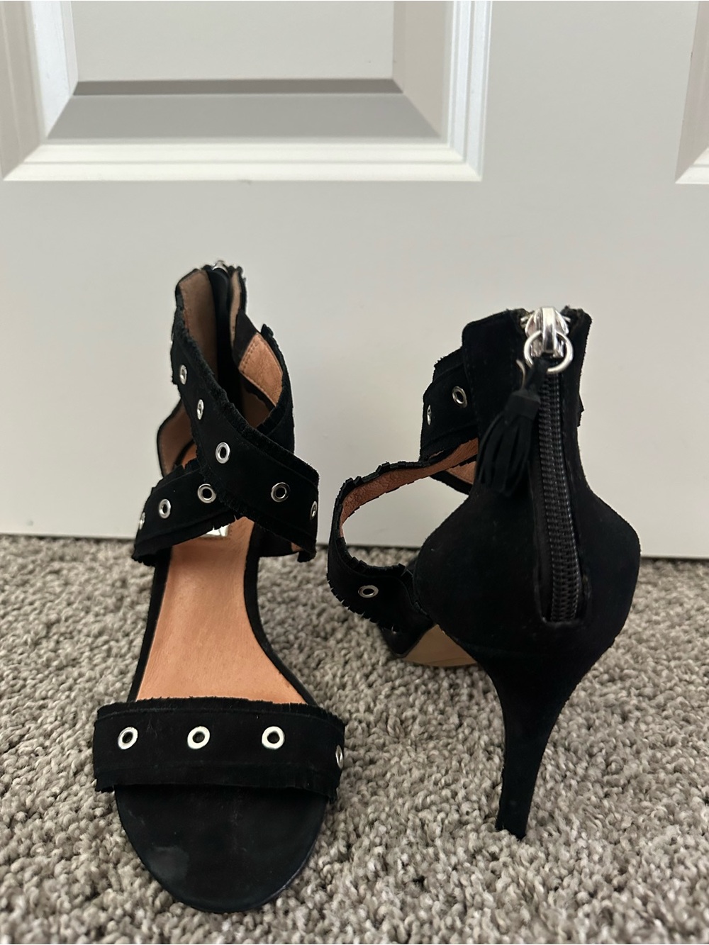 Halogen Black Suede Eyelet Ankle-Strap Heels